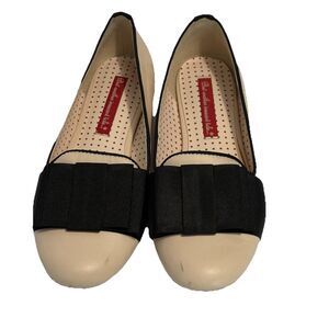 BAIT Tan Black Synthetic Ballet Flats Size 7.5 M Black Trim Bow Feminine Classic